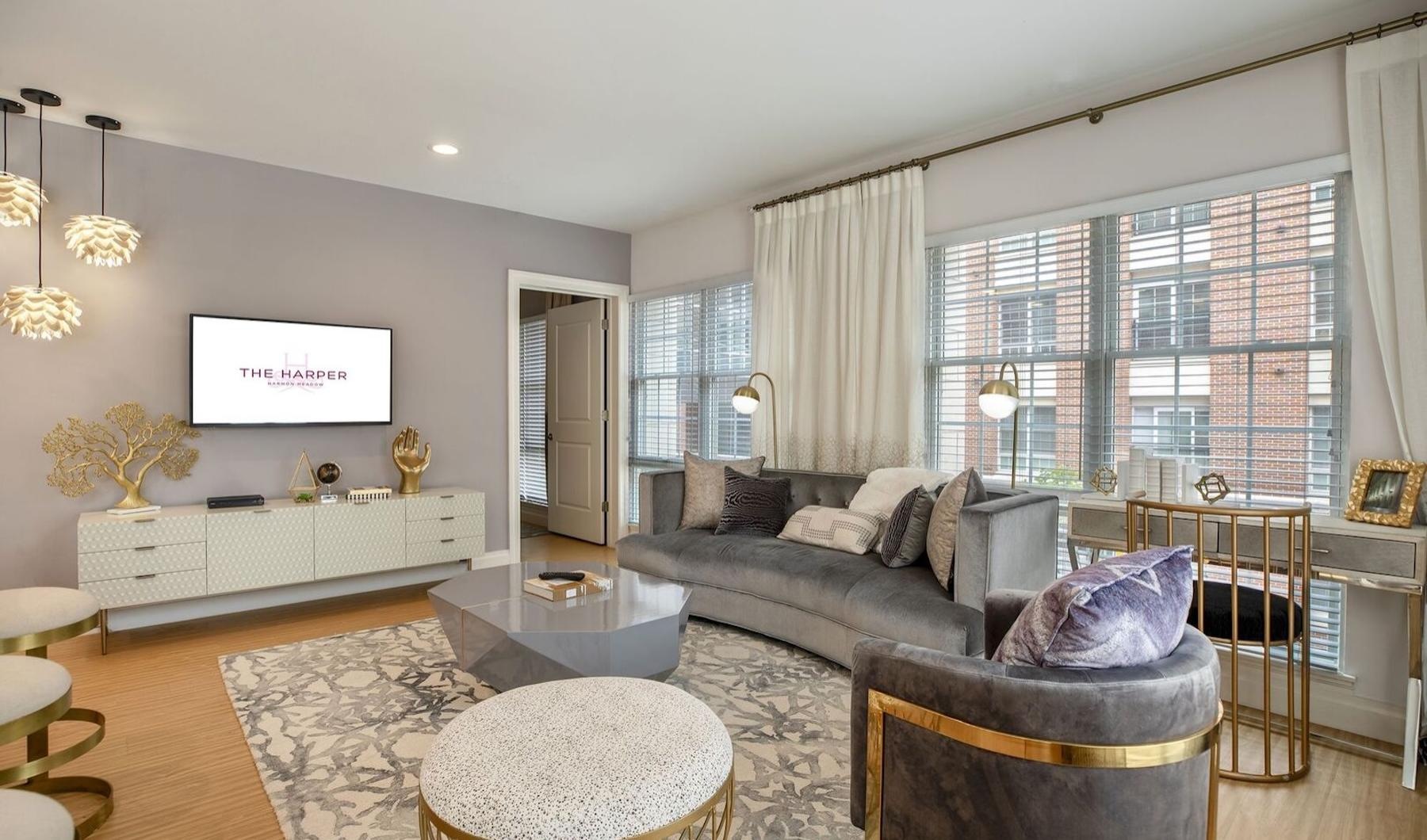 a living room with a large window
