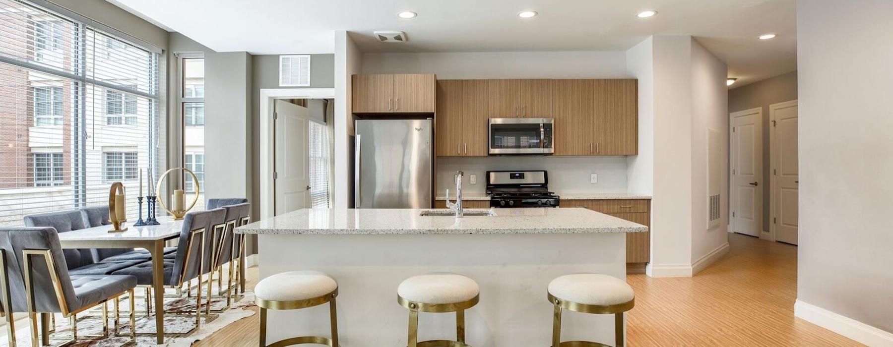a kitchen with a large island